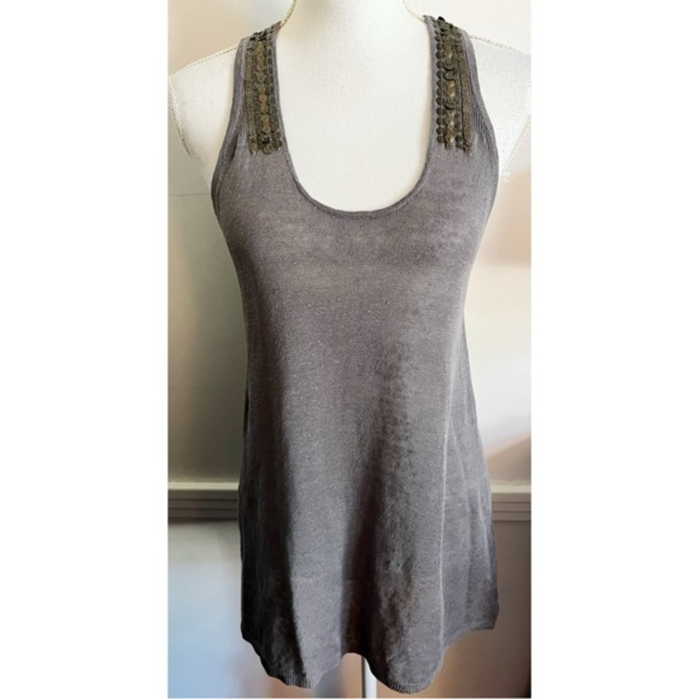 Co Op Barneys New York • Grey Linen Beaded Tank Top
